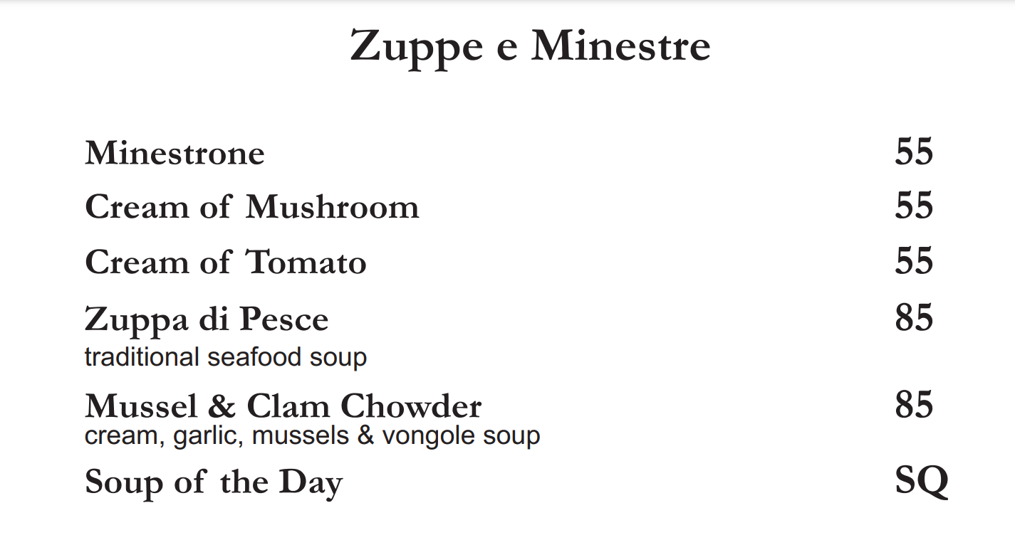 Magica Roma Zuppe e Minestre Menu