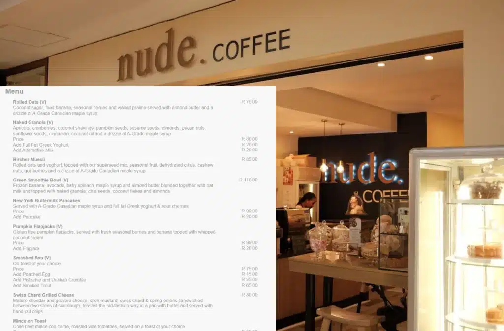 Naked Coffee Menu With Updated Prices in South Africa