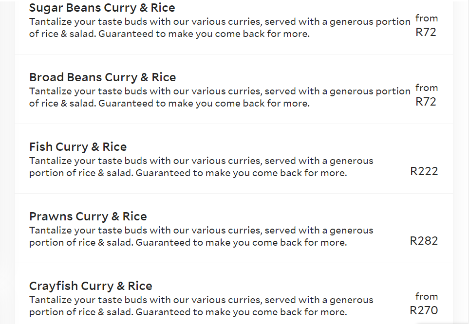 Oriental Durban North Family Meals (Curry: Serves 6-7) Menu 