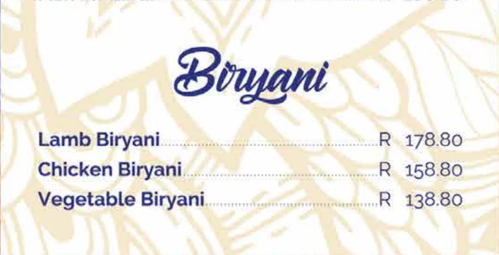 The Raj Menu Biryani