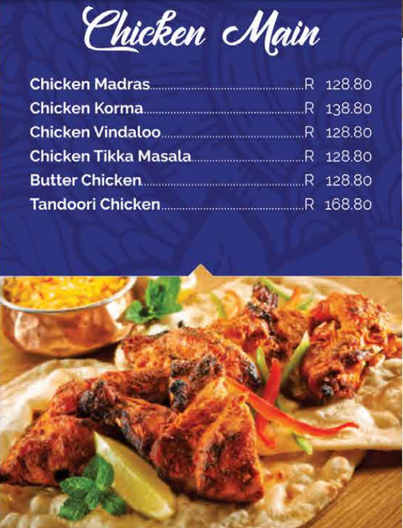 The Raj Menu Chicken Mains