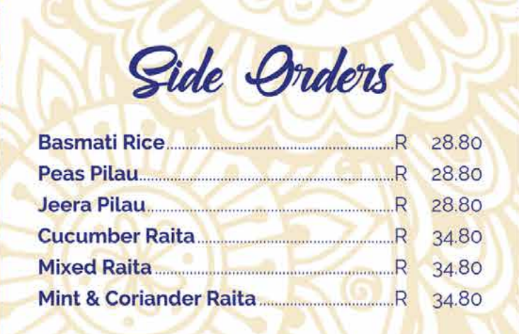 The Raj Menu Side Orders