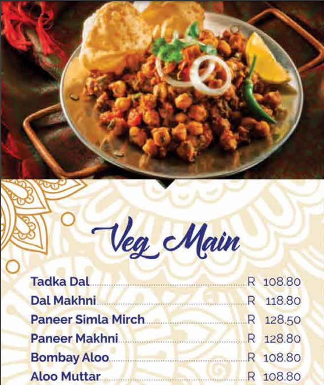 The Raj Menu Veg Mains