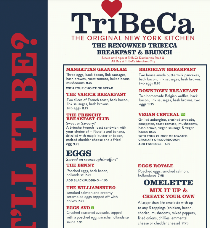 Tribeca Menu Breakfast