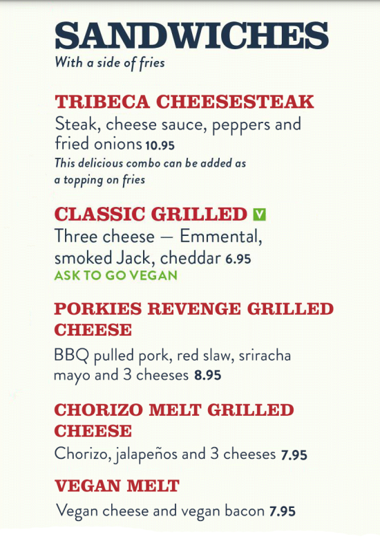 Tribeca Menu Toasted Sandwiches