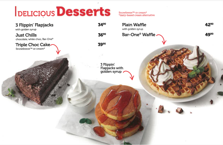 Wimpy Dessert Menu