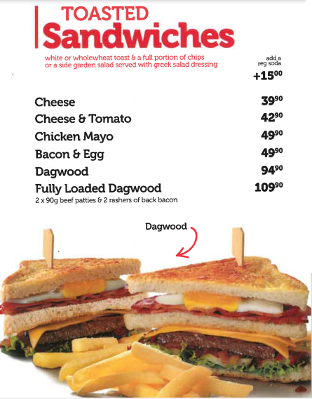 Wimpy Toasties Menu