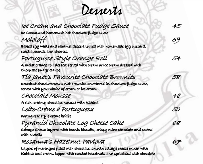 Beira Alta Desserts Menu 