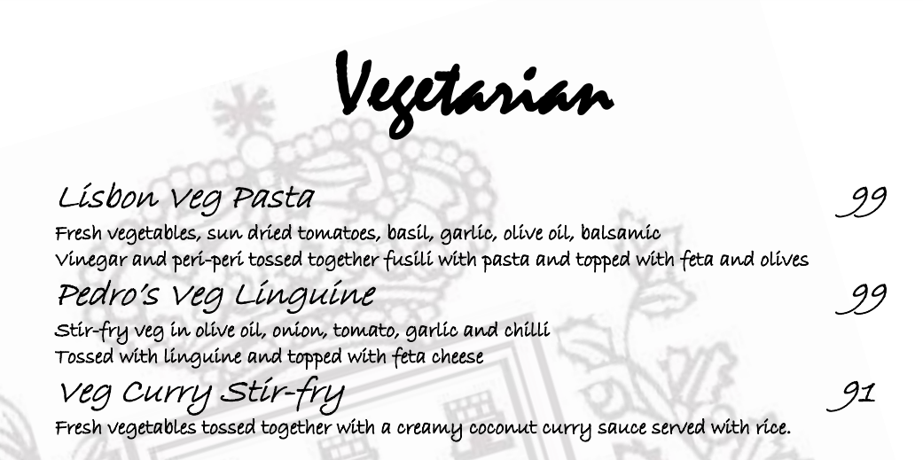 Beira Alta Vegetarian Menu 