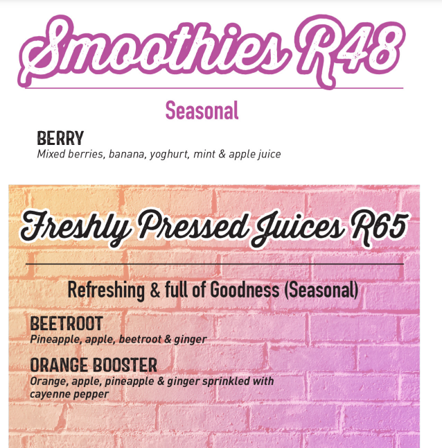 Blueberry Beacon Restaurant Freshly Pressed Juices Menu 