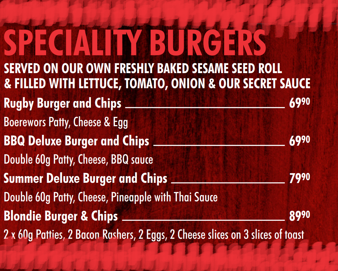 Cassie’s Specialty Burger Menu