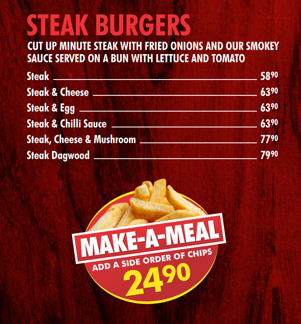 Cassie’s Steak Burgers Menu