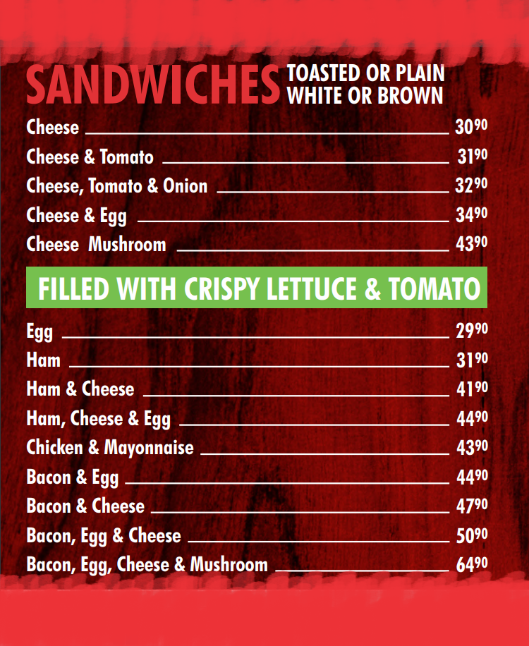 Cassie’s Toasted Sandwiches Menu