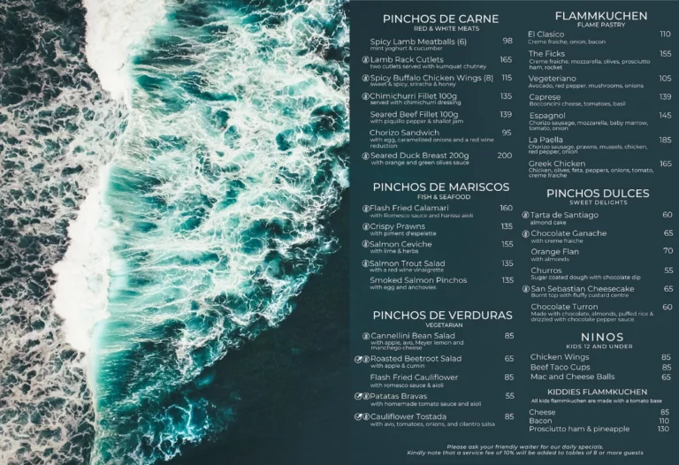 Fick’s Pool Restaurant Menu South Africa