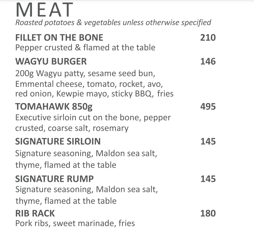  Fireroom Meat Menu 