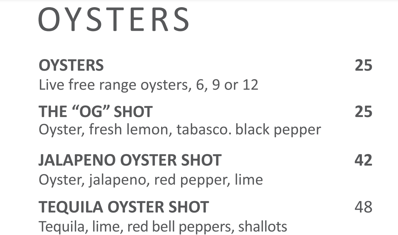  Fireroom Oysters Menu 