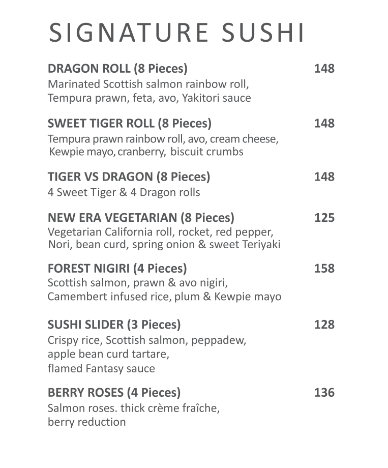  Fireroom Signature Sushi Menu 