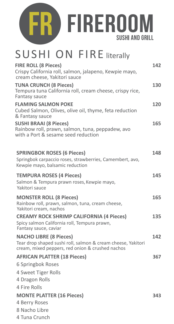  Fireroom Sushi on Fire Menu 