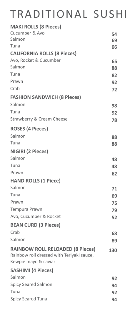  Fireroom Traditional Sushi Menu 