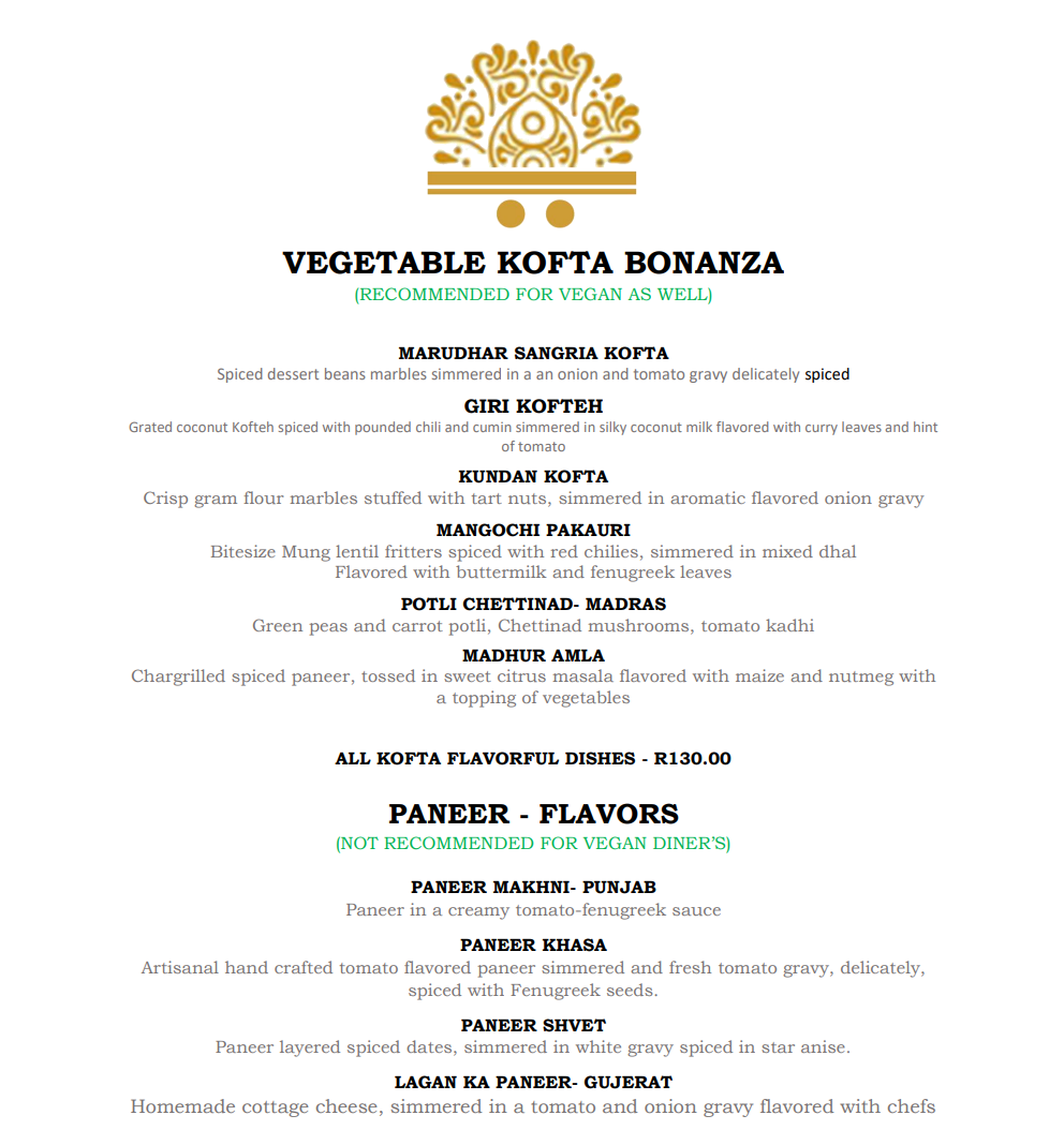 Geets Vegetable Kofta Bonanza Menu