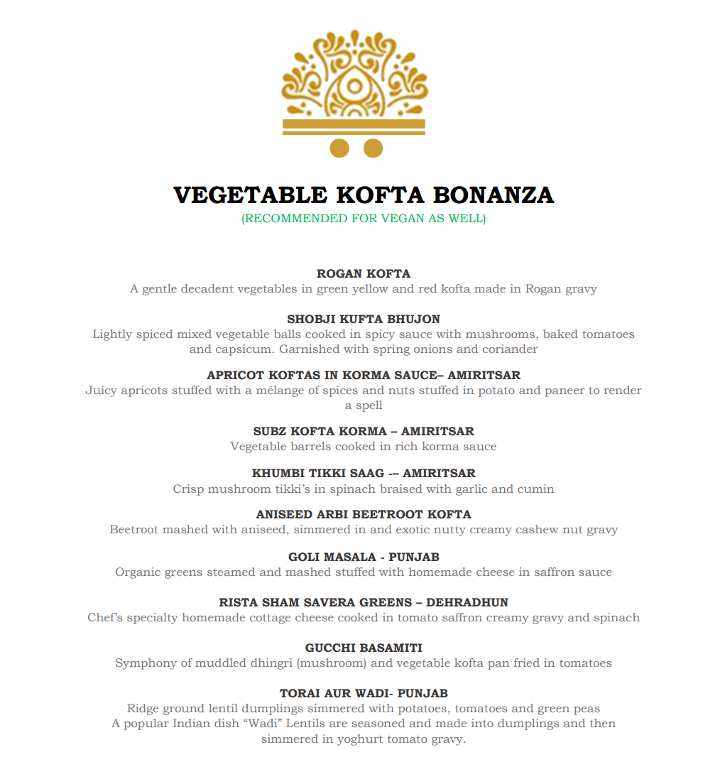 Geets Vegetable Kofta Bonanza Menu