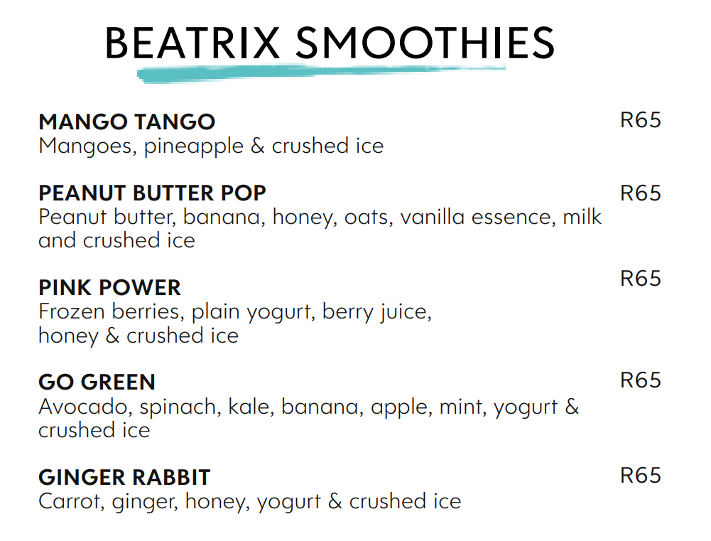 Hyto Tyto Beatrix Smoothies Menu