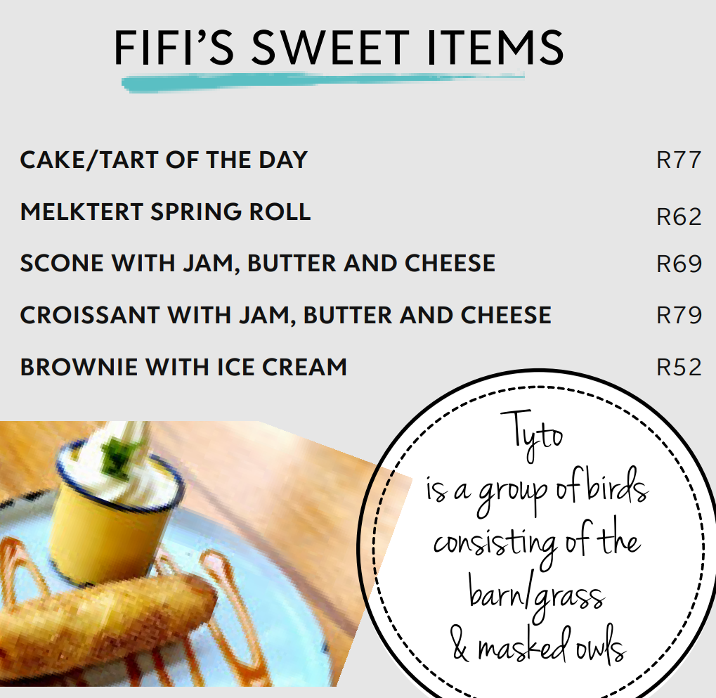 Hyto Tyto Fifi’s Sweet Items Menu