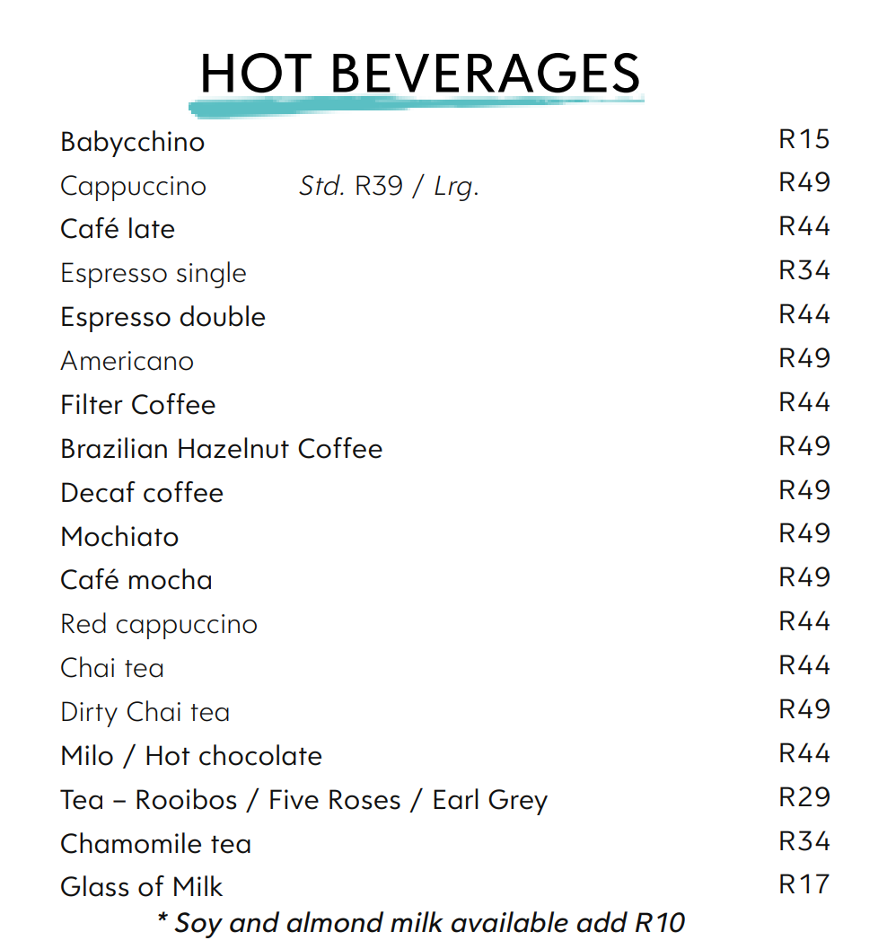 Hyto Tyto Hot Beverages Menu