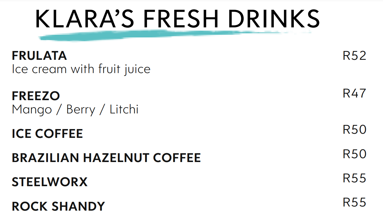 Hyto Tyto Klara’s Fresh Drinks Menu