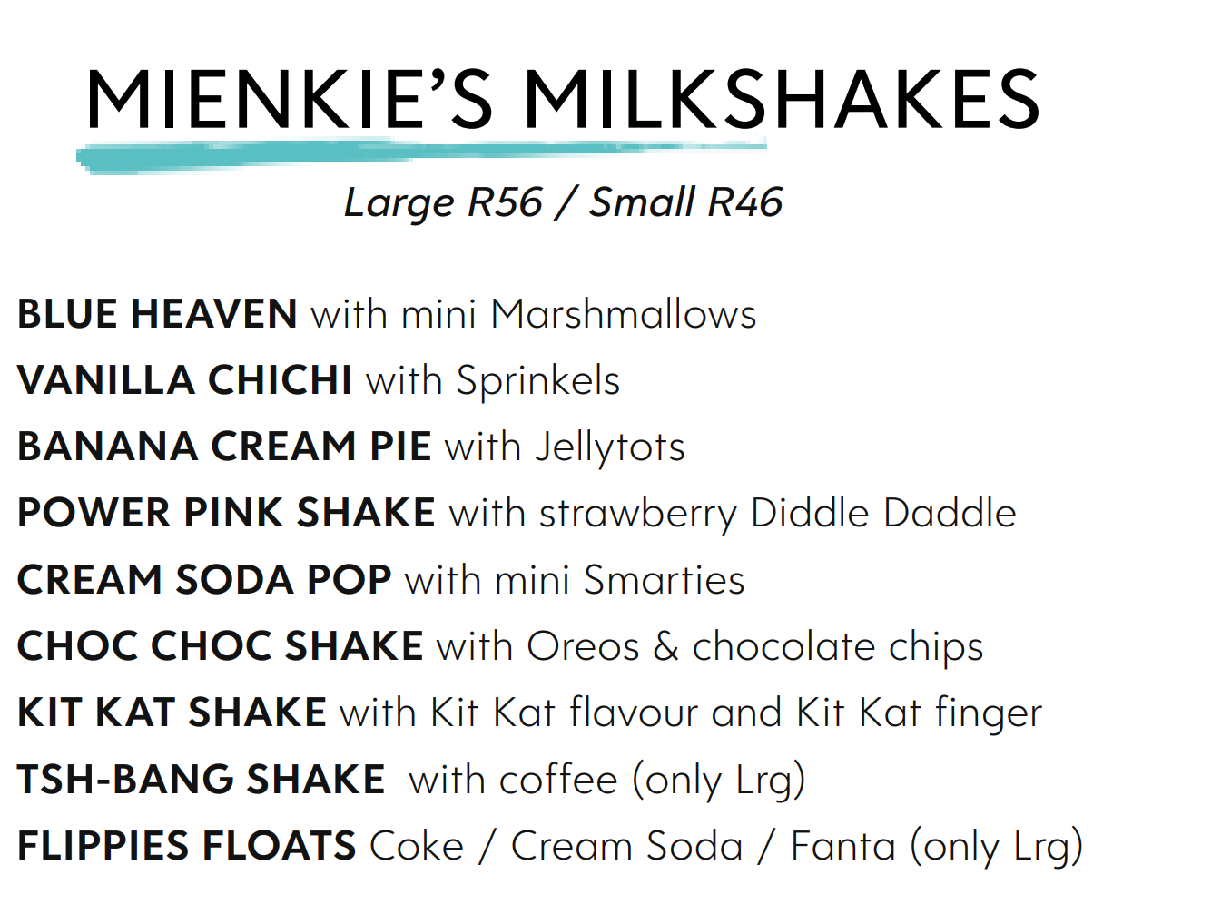 Hyto Tyto Mienkie’s Milkshakes Menu