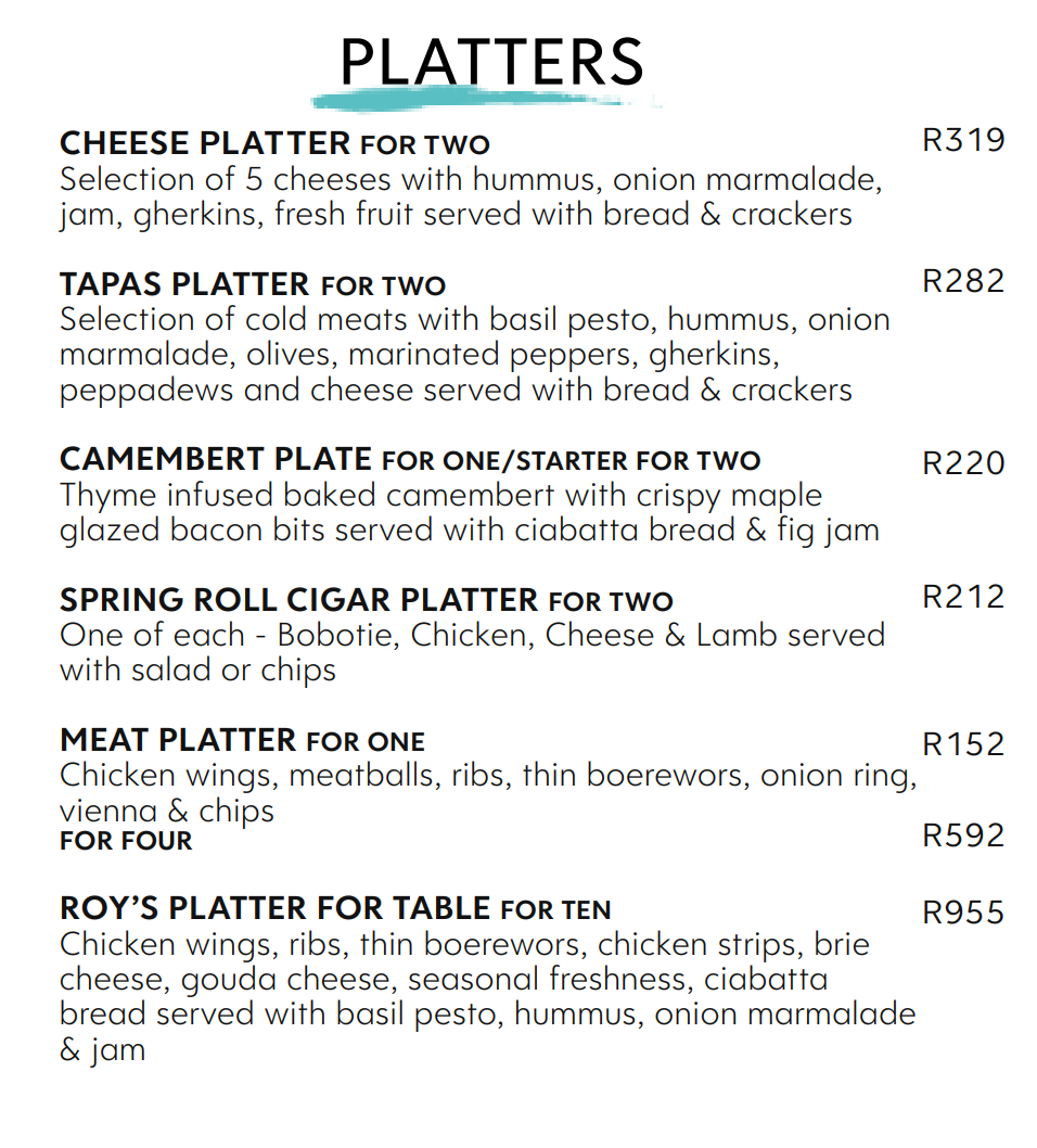 Hyto Tyto Platters Menu