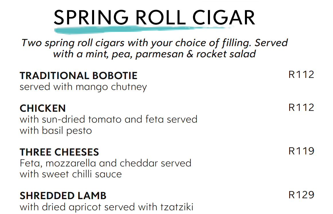 Hyto Tyto Spring Roll Cigar Menu