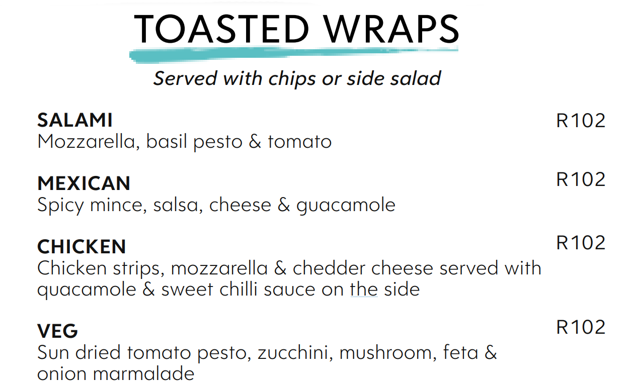 Hyto Tyto Toasted Wraps Menu