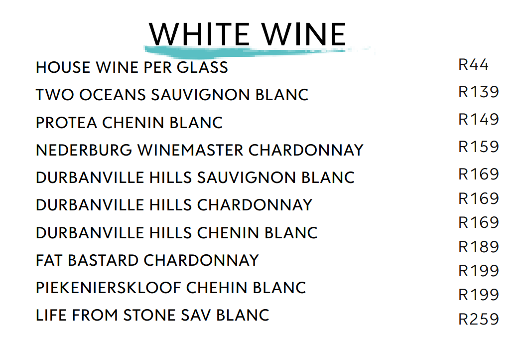 Hyto Tyto White Wine Menu