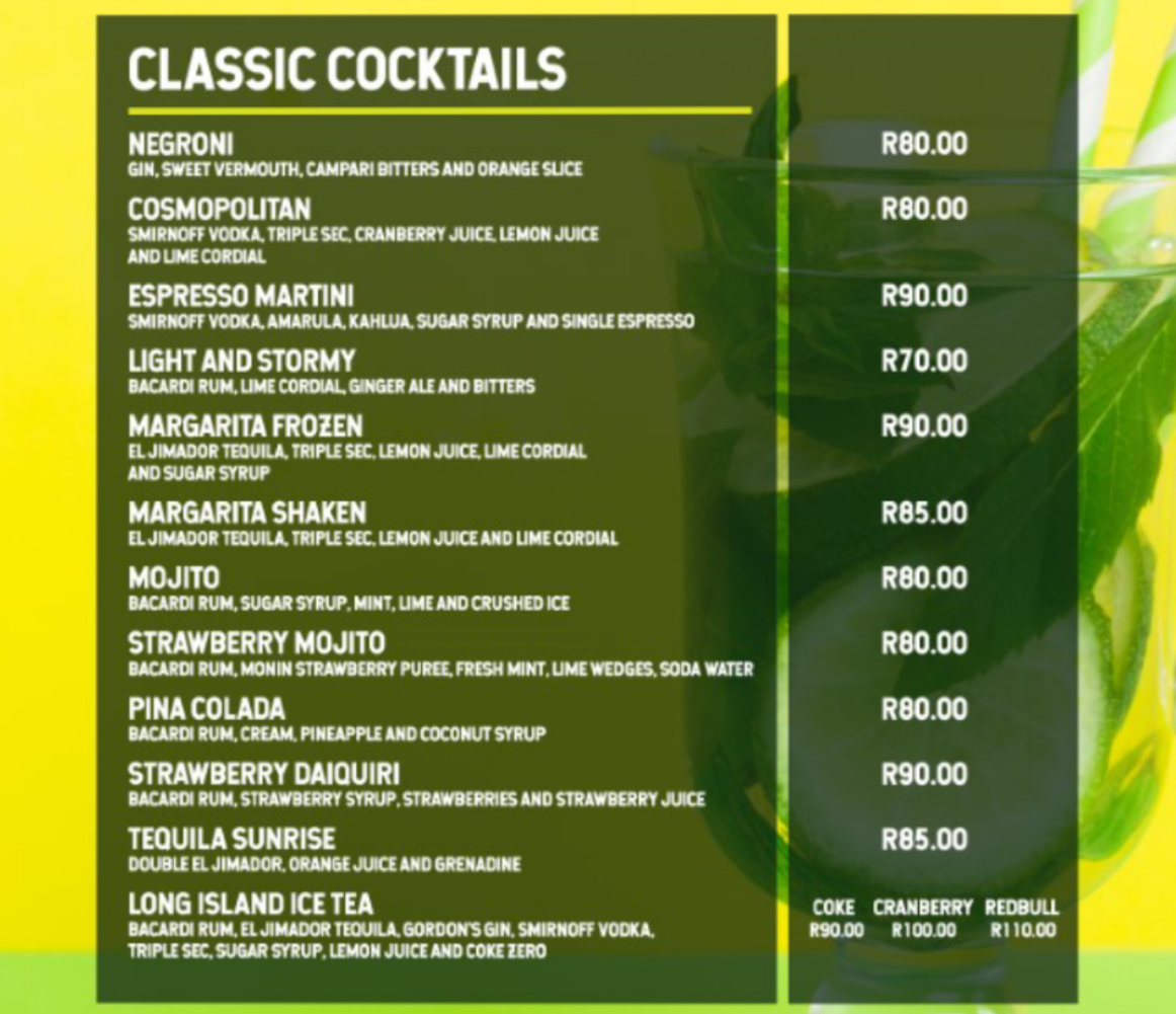 Infusion On Long Classic Cocktails Menu 