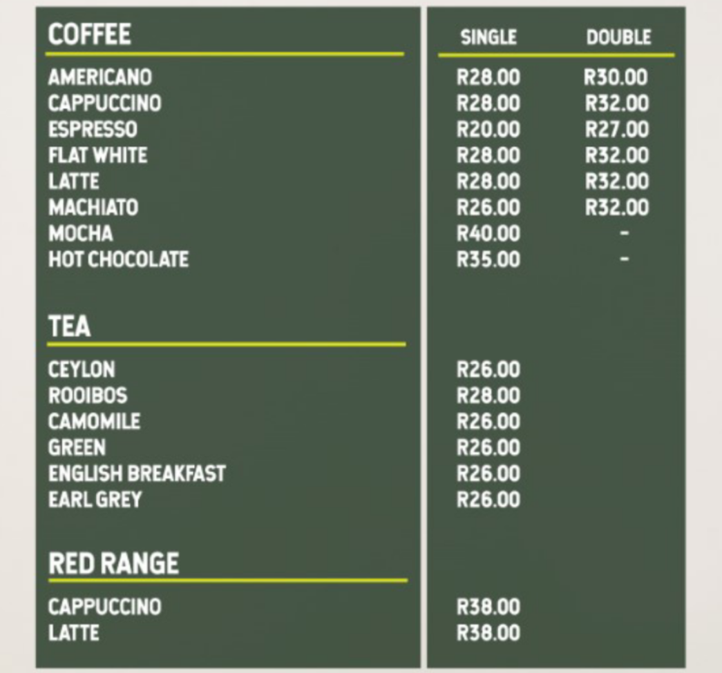 Infusion On Long Coffee Menu 