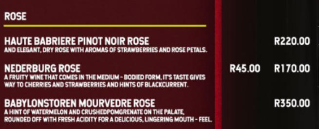 Infusion On Long Rose Wines Menu 