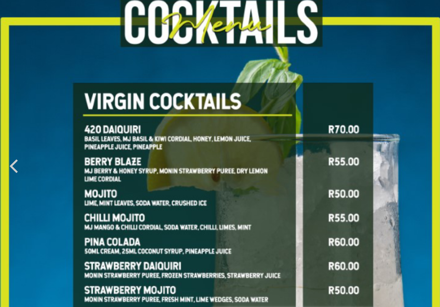 Infusion On Long Virgin Cocktails Menu 