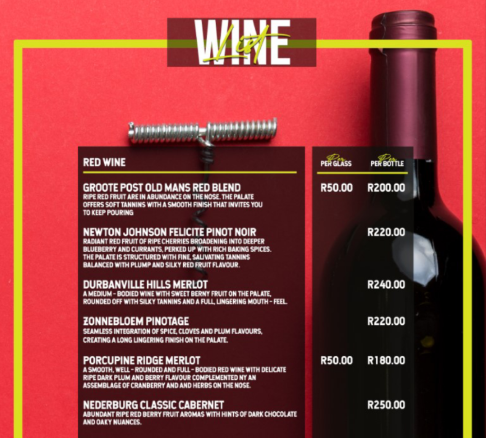 Infusion On Long Wine Menu 