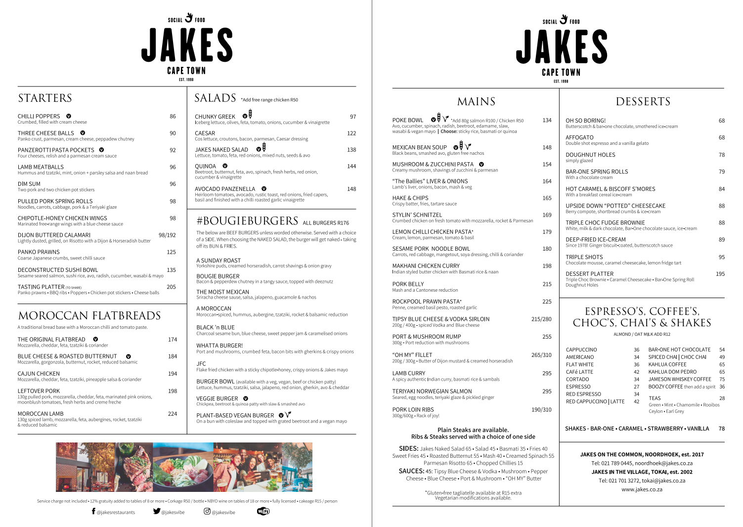 Jakes Steenberg Menu South Africa