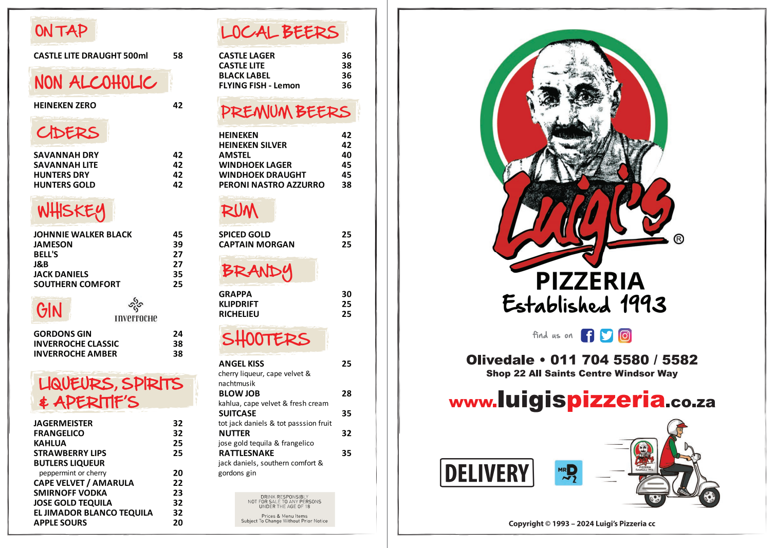 Luigi’s Beverages Menu 