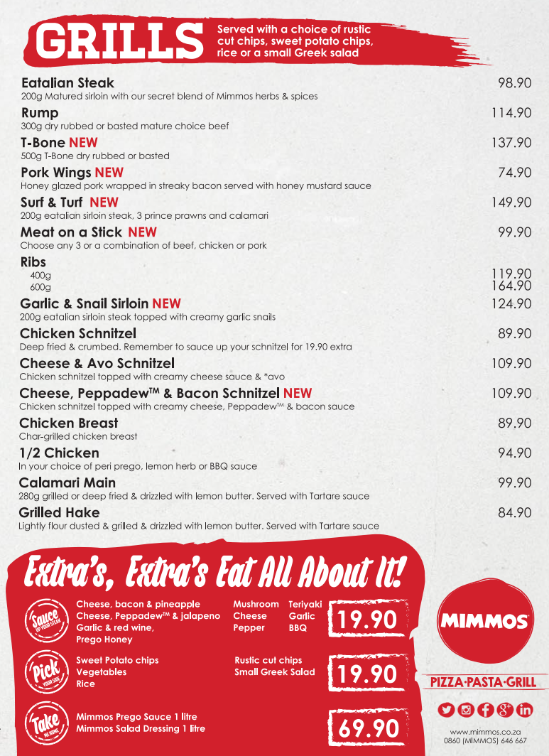 Mimmos Grills Menu