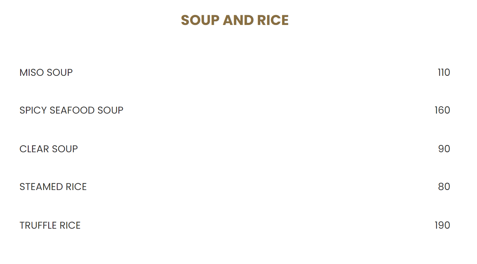 Nobu Cape Town Soup and Rice Menu