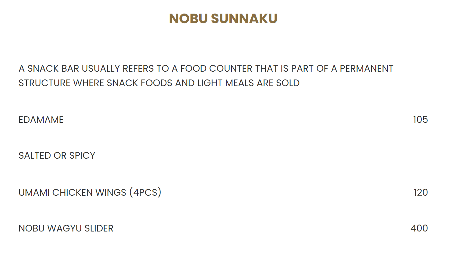 Nobu Cape Town Sunnaku Menu