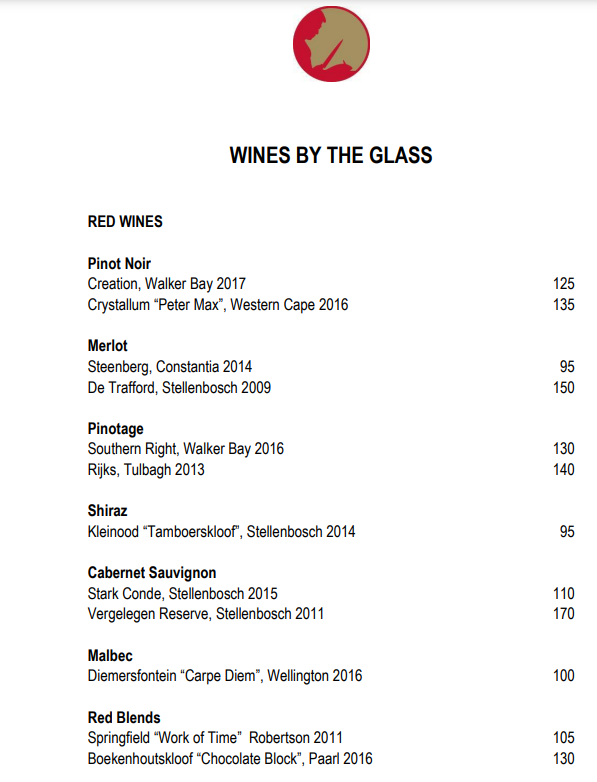 Nobu Cape Town White Wine – Bottles Menu