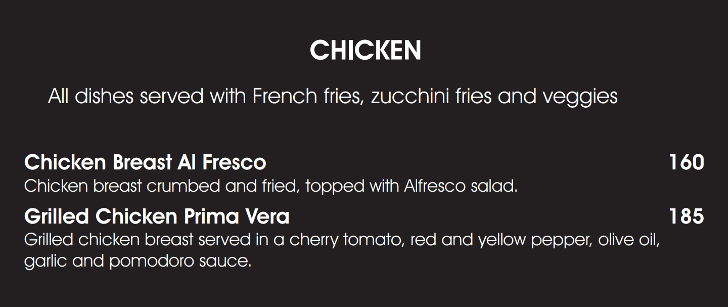 Nonna’s Italian Kitchen Sandton Nonna’s Chicken Menu 