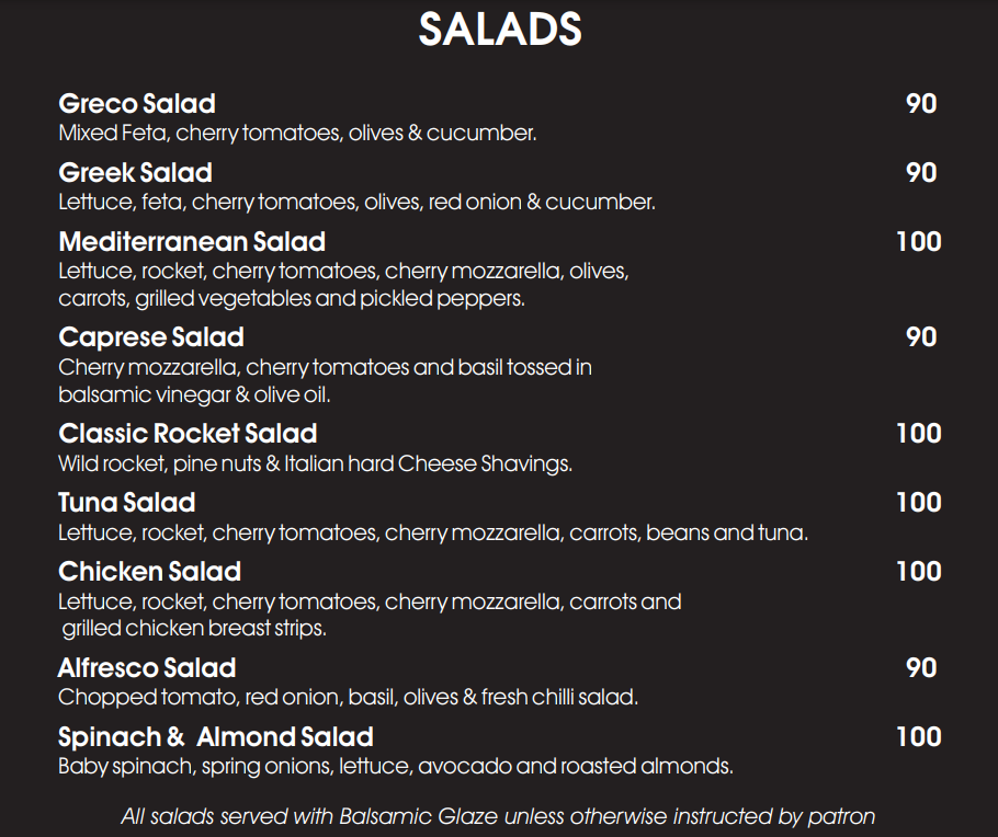 Nonna’s Italian Kitchen Sandton Nonna’s Fresh Salads Menu 