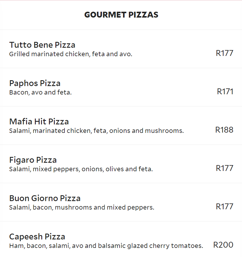 Pantellis Gourmet Pizza Menu