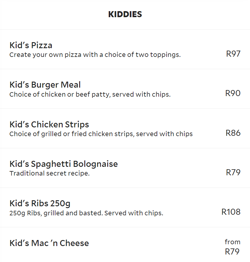 Pantellis Kiddies Menu