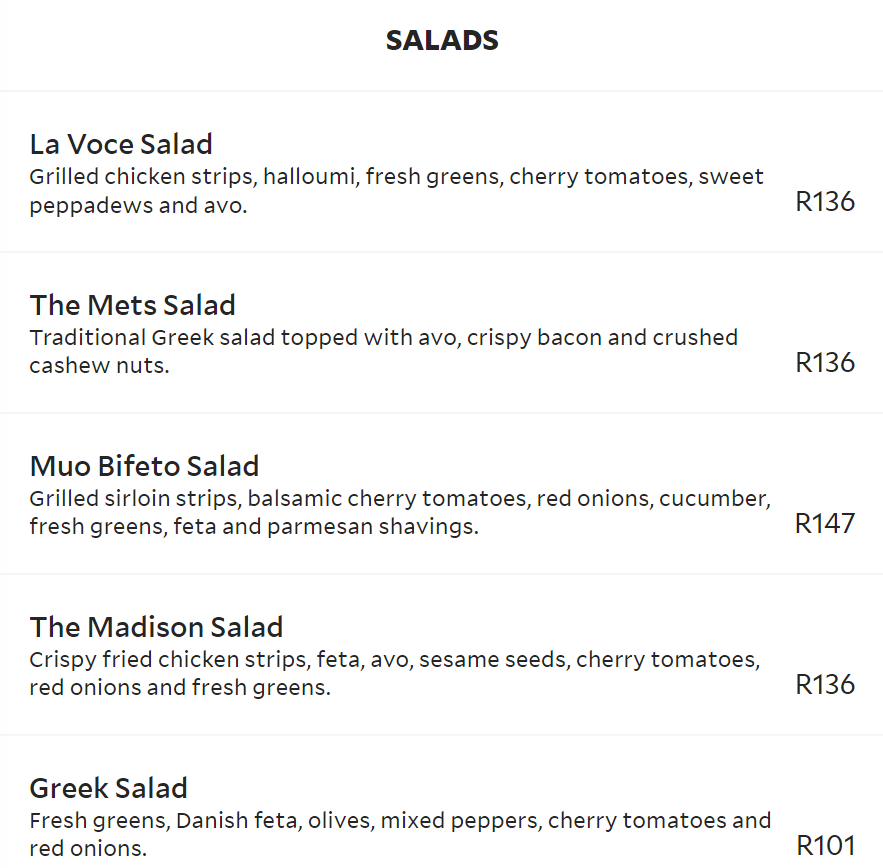 Pantellis Salads Menu